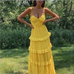 Tularosa tinsley dress in vibrant yellow. As seen on Revolve.